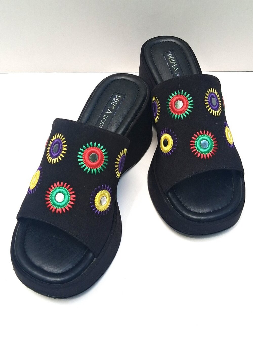 VTG 90s PRIMA ROYALE Mirror Embroidered Platform Slides Sandal - 7.5M